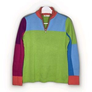 Neve Color Block Cotton Wool blend 1/4 zip pullover sweater ladies Large‎